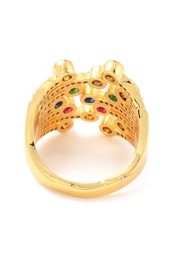 Brass Micro Pave Cubic Zirconia Finger Rings Wide Band Rings Long-Lasting Plated Real 18K golden Plated Colorful US Size 6(16.5mm)