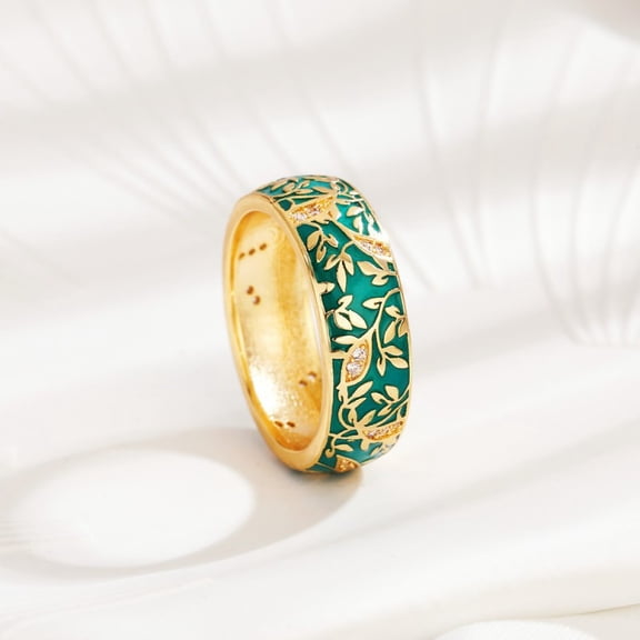 Brass Micro Pave Cubic Zirconia Finger Rings with Enamel Flower Pattern Teal Size 8(18.1mm)