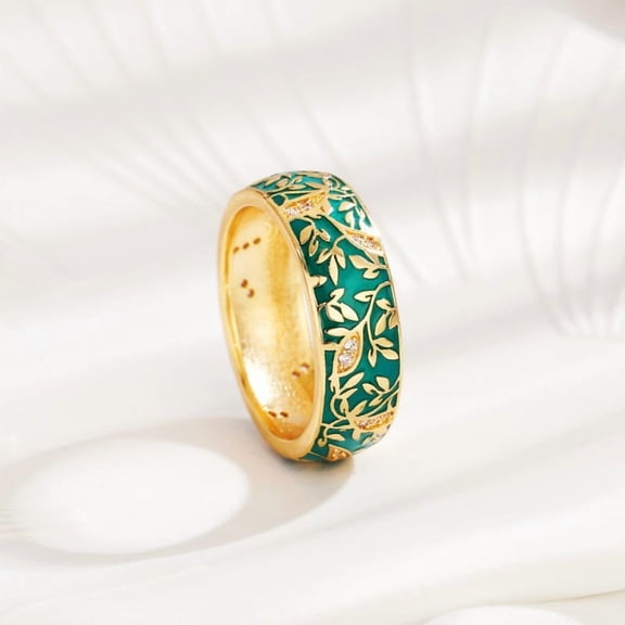 Brass Micro Pave Cubic Zirconia Finger Rings with Enamel Flower Pattern Teal US Size 8(18.1mm)