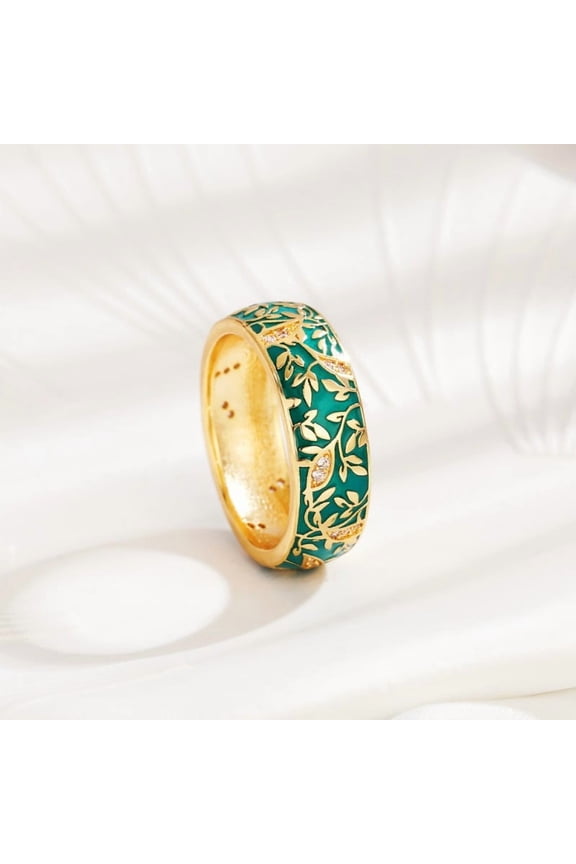 Brass Micro Pave Cubic Zirconia Finger Rings with Enamel Flower Pattern Teal US Size 8(18.1mm)