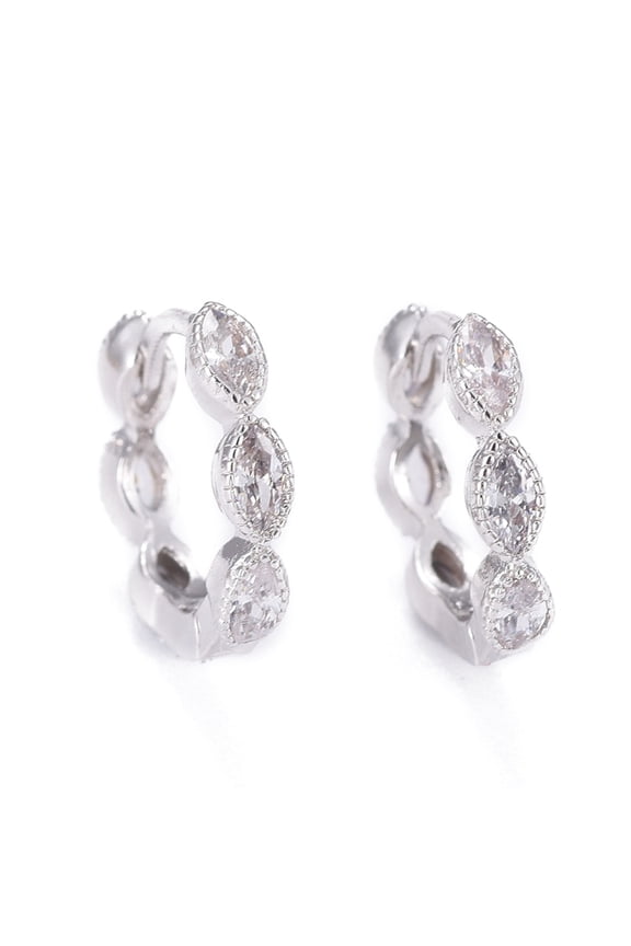 Brass Micro Pave Cubic Zirconia Huggie Hoop Earrings Long-Lasting Plated Horse Eye Clear Real Platinum Plated 13.5x15.5x3mm Pin: 0.8mm Material Brass Cubic Zirconia