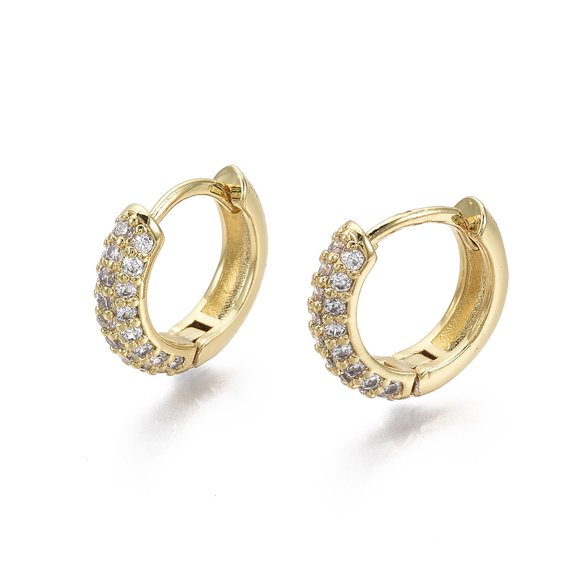 Brass Micro Pave Cubic Zirconia Huggie Hoop Earrings Real 18K golden Plated Nickel Free Ring Clear 13x15.5x4mm Pin: 0.8mm Cubic Zirconia