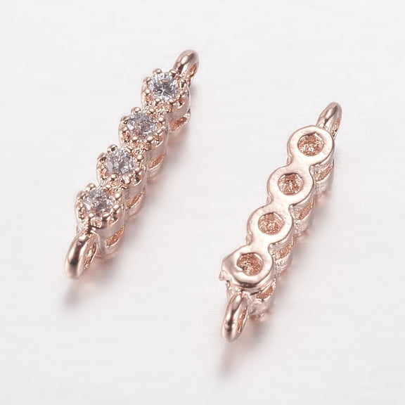 Brass Micro Pave Cubic Zirconia Links Clear Cadmium Free & Lead Free Strip Rose golden 2x11~12x3mm Hole: 1mm