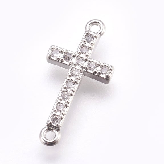Brass Micro Pave Cubic Zirconia Links Clear Lead Free & Cadmium Free Sideways Platinum 18x9x2mm Hole: 1mm