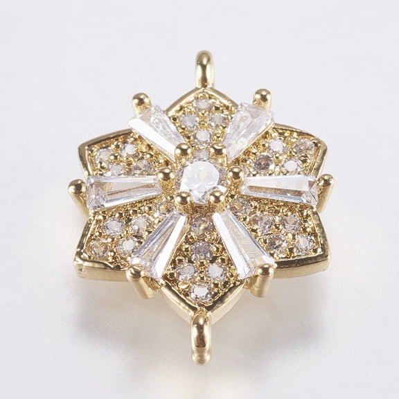 Brass Micro Pave Cubic Zirconia Links Lead Free & Cadmium Free Flower Golden 19.5x14x4mm Hole: 1mm