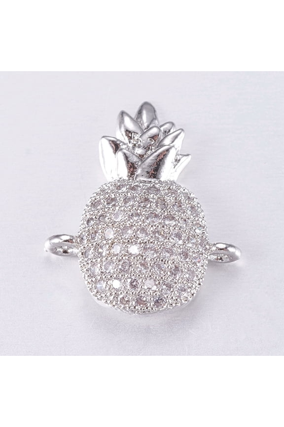 Brass Micro Pave Cubic Zirconia Links Pineapple Platinum 16.5x14x4mm Hole: 1mm