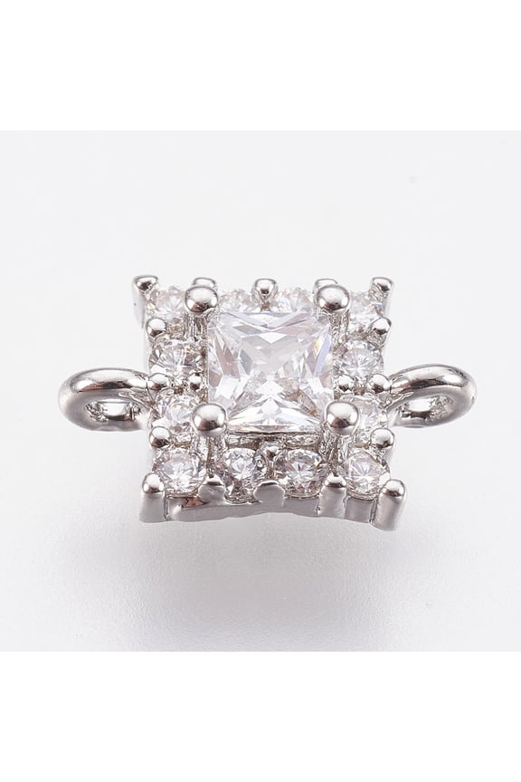 Brass Micro Pave Cubic Zirconia Links Square Platinum 10x6.5x3mm Hole: 0.8mm DIY
