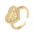 thumbnail image 1 of Brass Micro Pave Cubic Zirconia Open Cuff Ring Heart with Tree Real 16K Gold Plated Inner Diameter: 17mm, 1 of 3