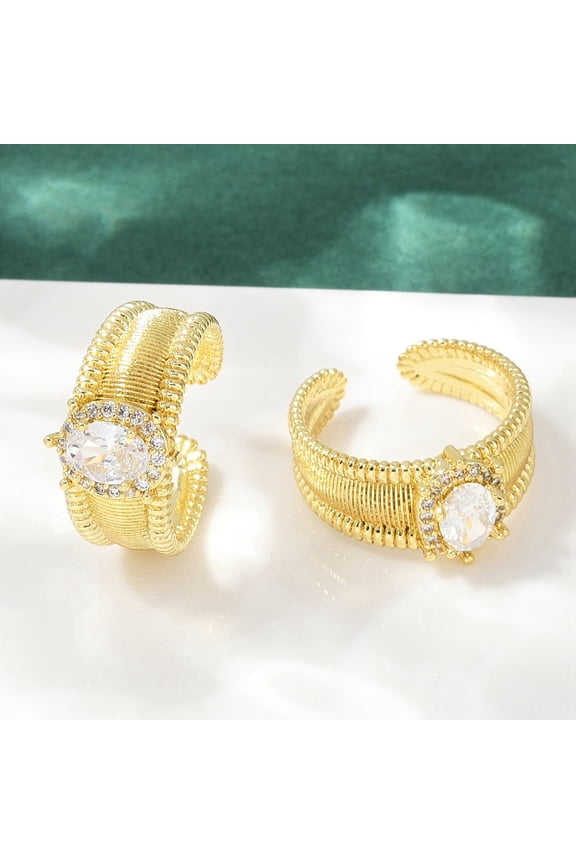 Brass Micro Pave Cubic Zirconia Open Cuff Rings for Women Oval Rack Plating Lasting Plated Cadmium Free & Lead Free Clear Oval: 11.5x8mm US Size 7 1/4(17.5mm)