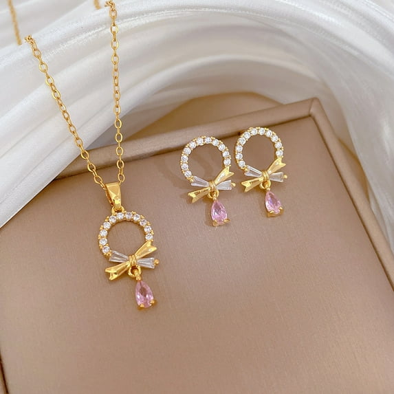 Brass Micro Pave Cubic Zirconia Pendant Necklace Stud Earrings ...