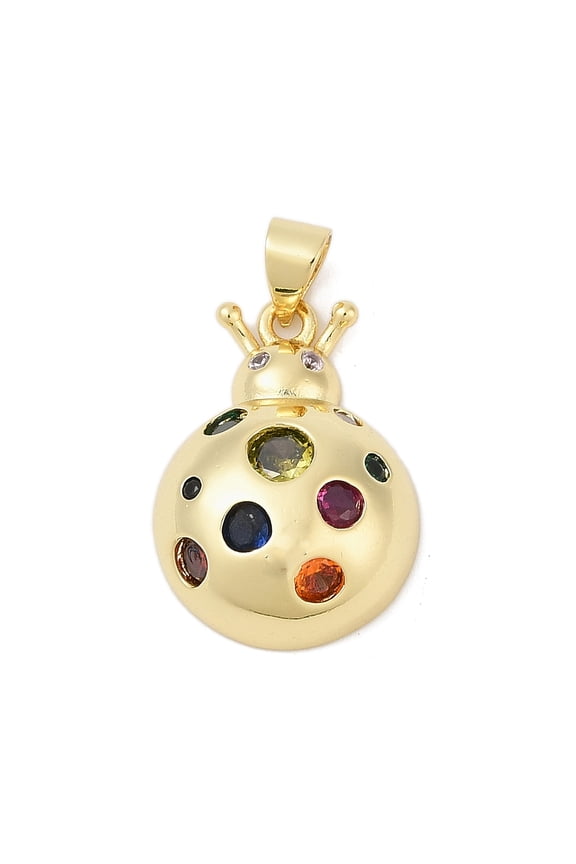 Brass Micro Pave Cubic Zirconia Pendants Cadmium Free & Lead Free Ladybug Charms Real 18K golden Plated 21.5x15.5x6mm Hole: 4.3x3.4mm