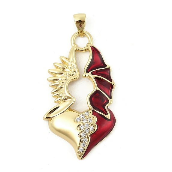 Brass Micro Pave Cubic Zirconia Pendants Enamel style Heart with Wings Rack Plating Long-Lasting Plated Lead Free and Cadmium Free Real 18K golden Plated 36x19.5x4mm Hole: 4.5x3mm