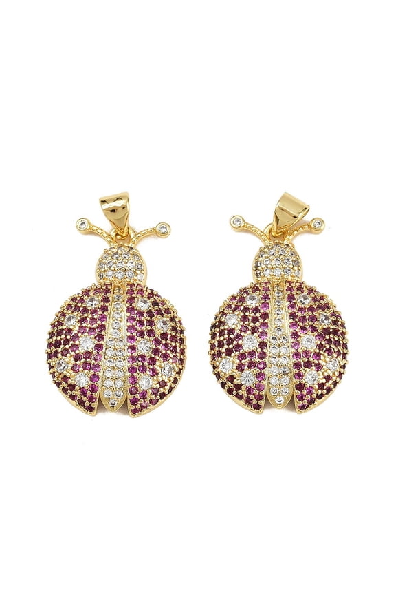 Brass Micro Pave Cubic Zirconia Pendants Ladybug Charms Cadmium Free Lead Free Rack Plating Long-Lasting Plated Real 18K Gold Plated