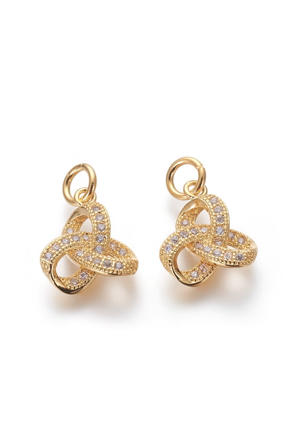 Brass Micro Pave Cubic Zirconia Pendants Lead Free Cadmium Free Clear Trinity Knot/Triquetra Irish Golden 12.5x10.5x3.5mm Hole: 3mm diy