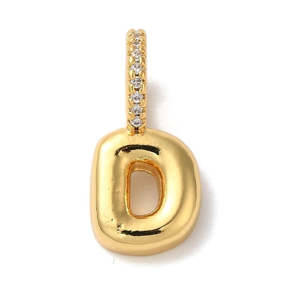 Brass Micro Pave Cubic Zirconia Pendants Lead Free & Cadmium Free Long-Lasting Plated Letter D 19x8x9mm Hole: 5mm DIY