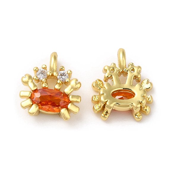 Brass Micro Pave Cubic Zirconia Pendants Lead Free & Cadmium Free Real 18K Gold Plated Crab Dark Orange 9.5x8x3mm Hole: 1mm