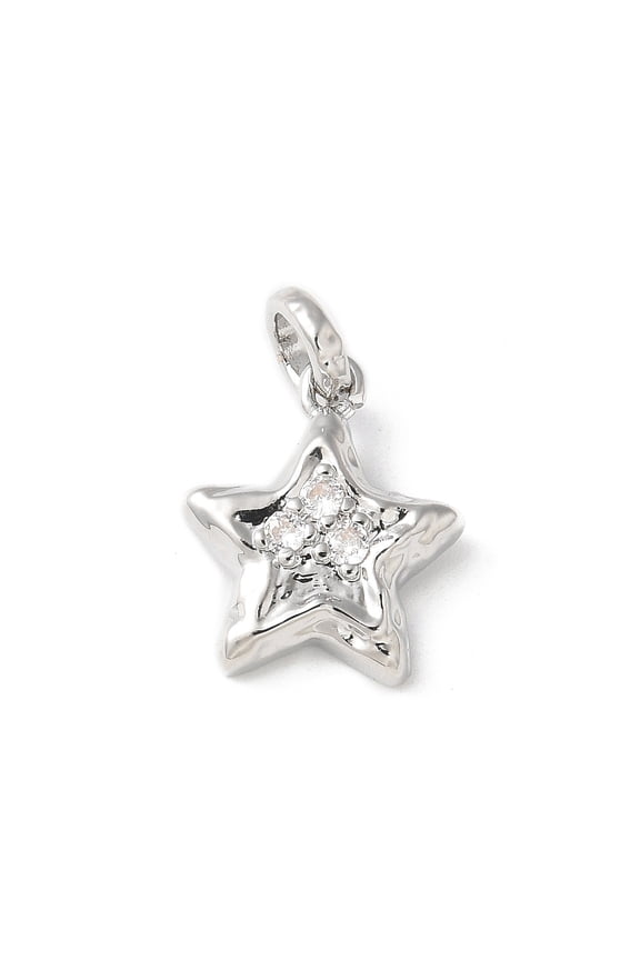 Brass Micro Pave Cubic Zirconia Pendants Platinum Rack Plating Cadmium Free & Lead Free with Jump Ring Star 15.5x13.5x3.5mm Hole: 3.5mm