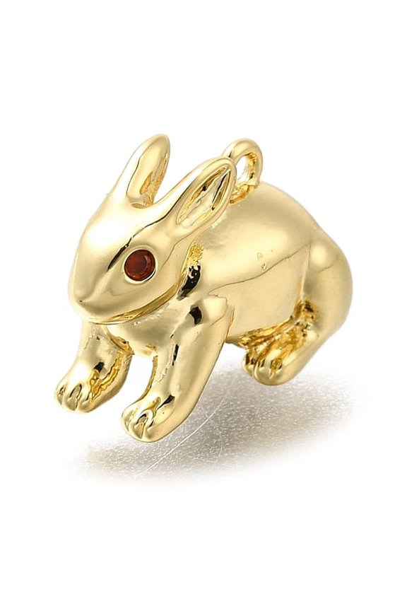 Brass Micro Pave Cubic Zirconia Pendants Rabbit Charms Real 14K Gold Plated 9x13.5x7mm Hole: 0.9mm
