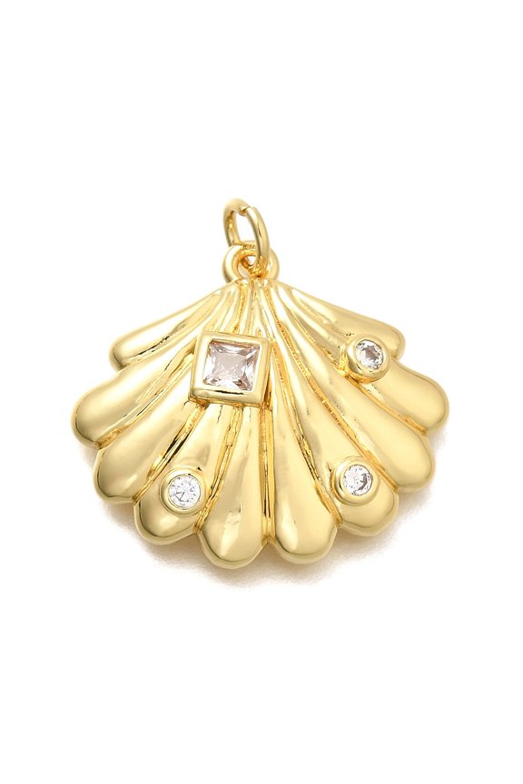 Brass Micro Pave Cubic Zirconia Pendants Shell Shape Charms with Jump Ring Cadmium Free Lead Free Long-Lasting Plated Rack Plating
