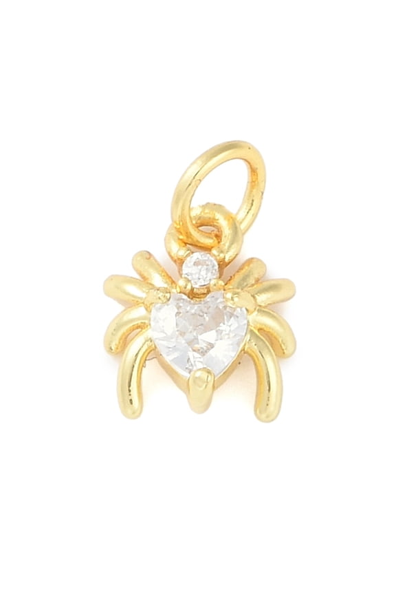 Brass Micro Pave Cubic Zirconia Pendants Spider Charm with Jump Ring Real 18K Gold Plated Clear 9x8x3.5mm Hole: 3mm DIY