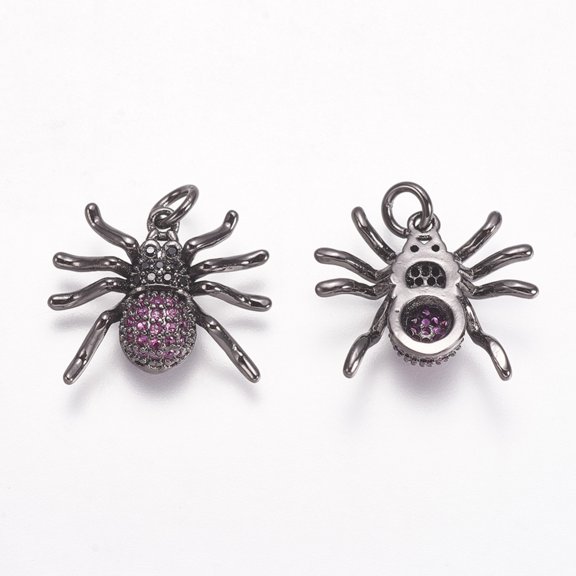 Brass Micro Pave Cubic Zirconia Pendants Spider Gunmetal 17x19x4.5mm Hole: 3mm