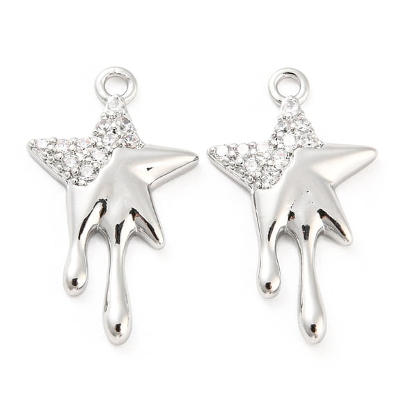 Brass Micro Pave Cubic Zirconia Pendants Star Real Platinum Plated 20.5x12x2.3mm Hole: 1.4mm