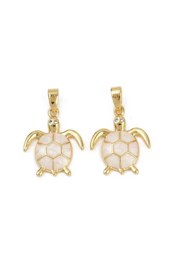 Brass Micro Pave Cubic Zirconia Pendants with Enamel Sea Turtle Real 18K golden Plated White 18x15x2.5mm Hole: 5x2.3mm