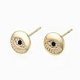 thumbnail image 1 of Brass Micro Pave Cubic Zirconia Stud Earrings Nickel Free Flat Round with Eye Real 18K Gold Plated 8mm Pin: 0.7mm, 1 of 3
