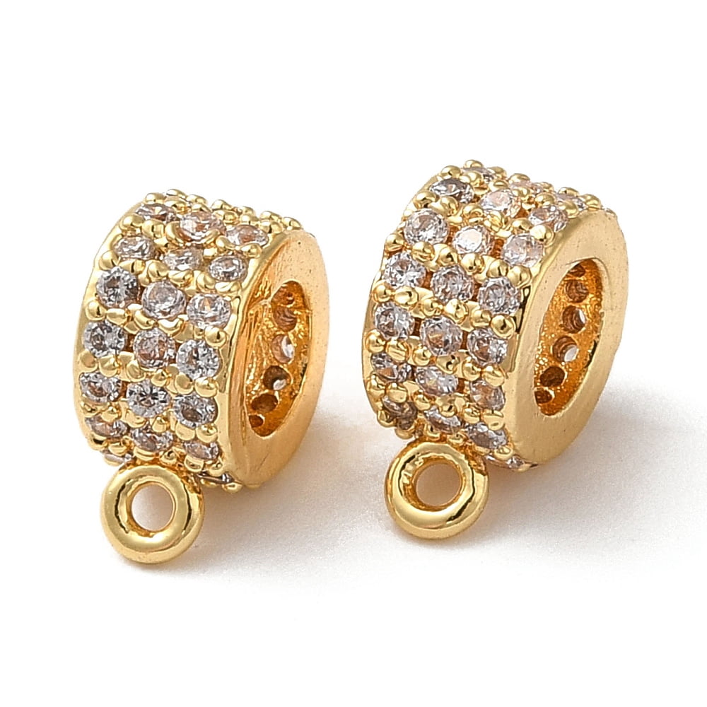 Brass Micro Pave Cubic Zirconia Tube Bails Cadmium Free & Nickel Free & Lead Free Loop Bails Column Real 18K golden Plated 10x8x4.5mm Hole: 1mm Inner Diameter: 4mm