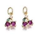 thumbnail image 1 of Brass Micro Pave Green Purple Cubic Zirconia Charms with Jump Rings Cherry Real 16K golden Plated 11x7.5x2.5mm Jump Ring: 5x1mm 3mm inner diameter, 1 of 3