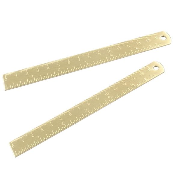 Brass Mini Straight Ruler 6 Inch Vintage Metal Copper Bookmark, Metric Measurement Tool Drawing Measuring Ruler, Dual Scale Engraved Ruler Set of 2