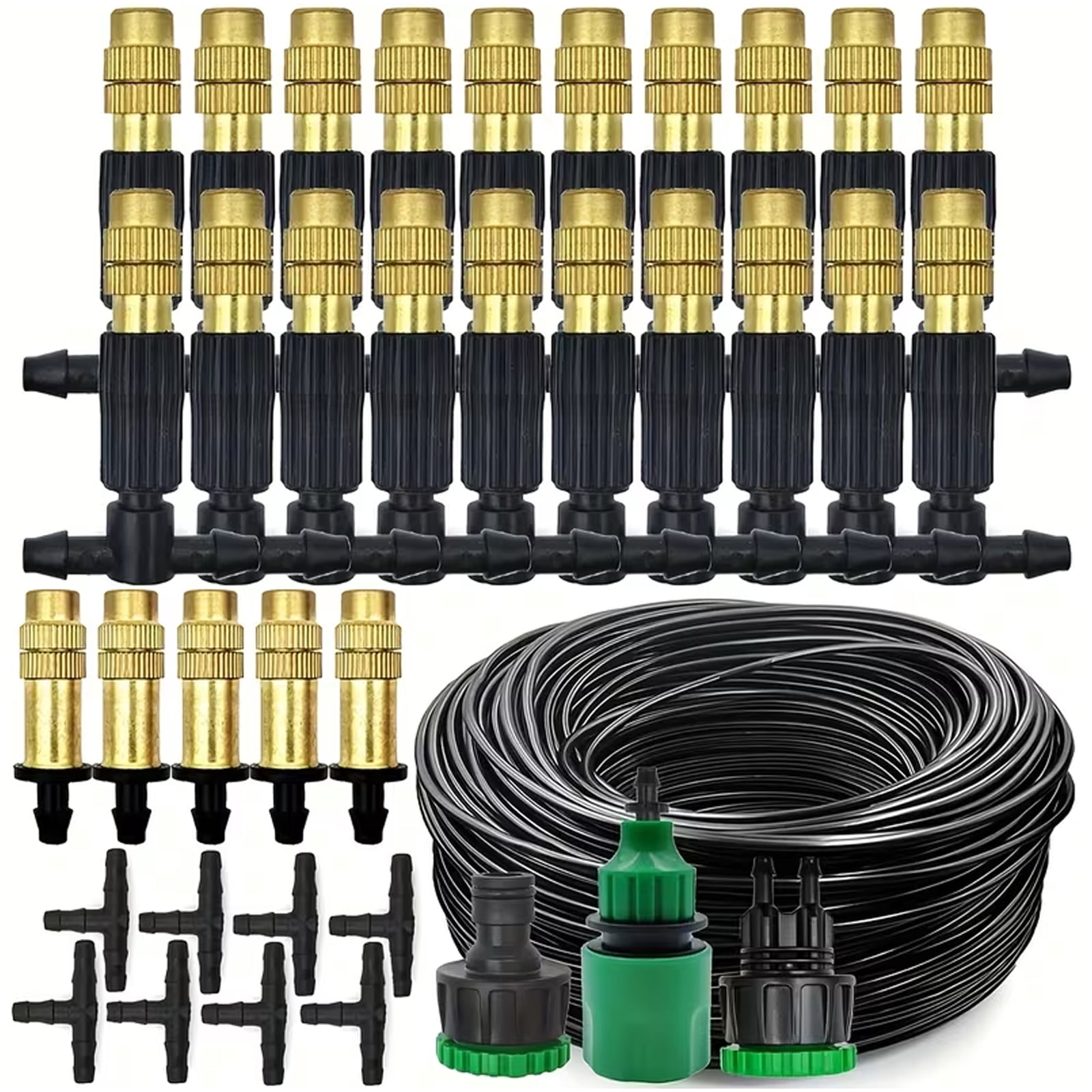 Brass Misting Irrigation Set with 1/4" Adjustable Nozzles,360° Bendable Drip Irrigation Kits for Garden,Greenhouse,Patio Misting,Outdoor Cooling