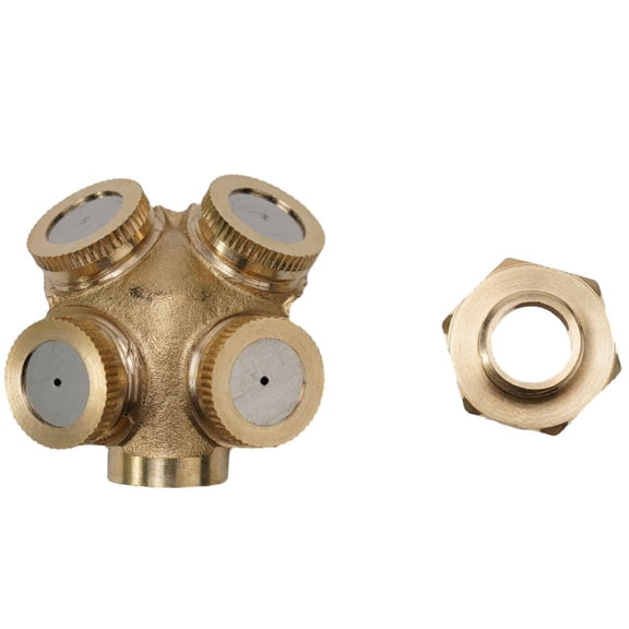 Brass Misting Nozzle 1/2 Inch Garden Irrigation Spray Head for Patio Cooling Humidification Lawn Watering System Landscaping Fogger(4-hole)