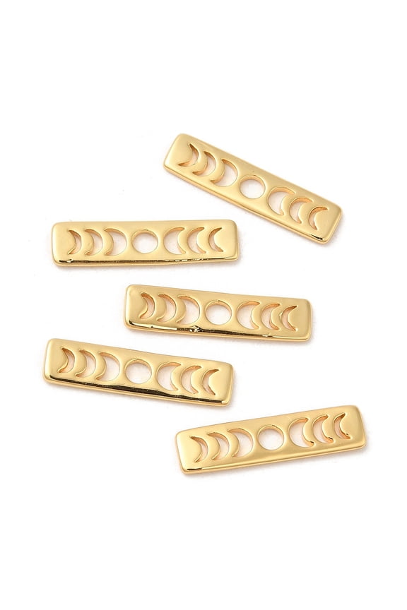 Brass Moon Phase Bar Pendants Long-Lasting Plated Rectangle Real 18K Gold Plated 20x5x1mm