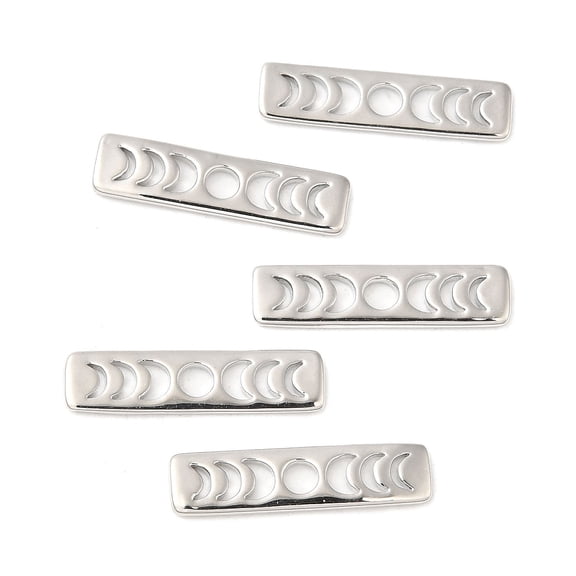 Brass Moon Phase Bar Pendants Long-Lasting Plated Rectangle Real Platinum Plated 20x5x1mm