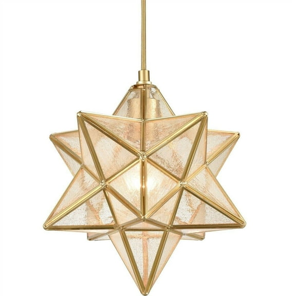 Brass Moravian Star Light in Seeded Glass Pendant Lights Fixture 11-in