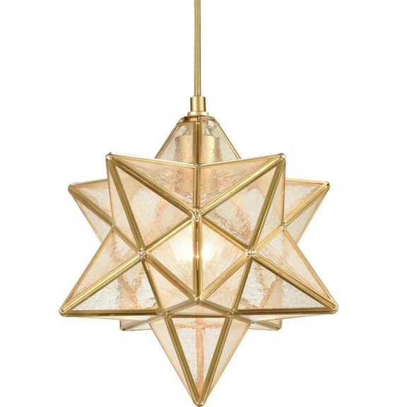 Brass Moravian Star Light in Seeded Glass Pendant Lights Fixture 11-in