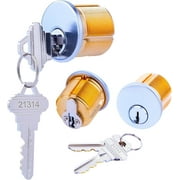 Brass Mortise Door Cylinder Lock, 1 1/8Inch Length Keyed Standard with 4 SC Keyway, Standard Commercial Door Replacement Lock Mortise Cylinder 2 Pack for Aluminum Door