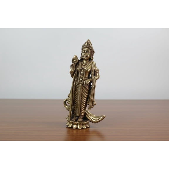 Brass Murugan Statue 6" Lord Kartikeya Idol for Home Temple & Gift Item