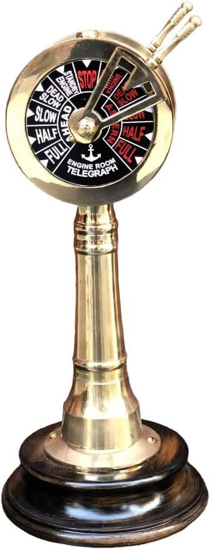 Brass Nautical 12" Ship's Engine Order Telegraph w/Wooden Base Marine Boat Sailor's Inspired Telegraph Instrument Decorative Desktop, Table Top Decor Item