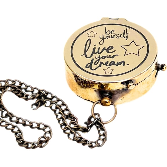 Brass Nautical Compass Vintage Classical Magnetic Navigational Compass Friends Motivational Quote Be Yourself, Live Your Dream