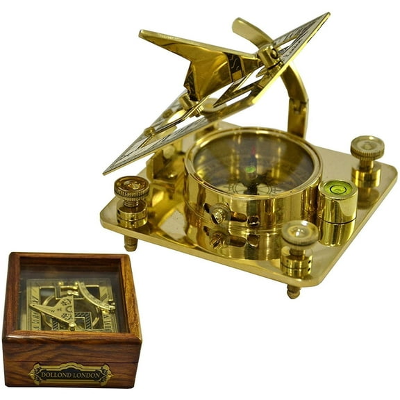 Brass Nautical Sundial Sun Dial Compass With Wood Gift Box
