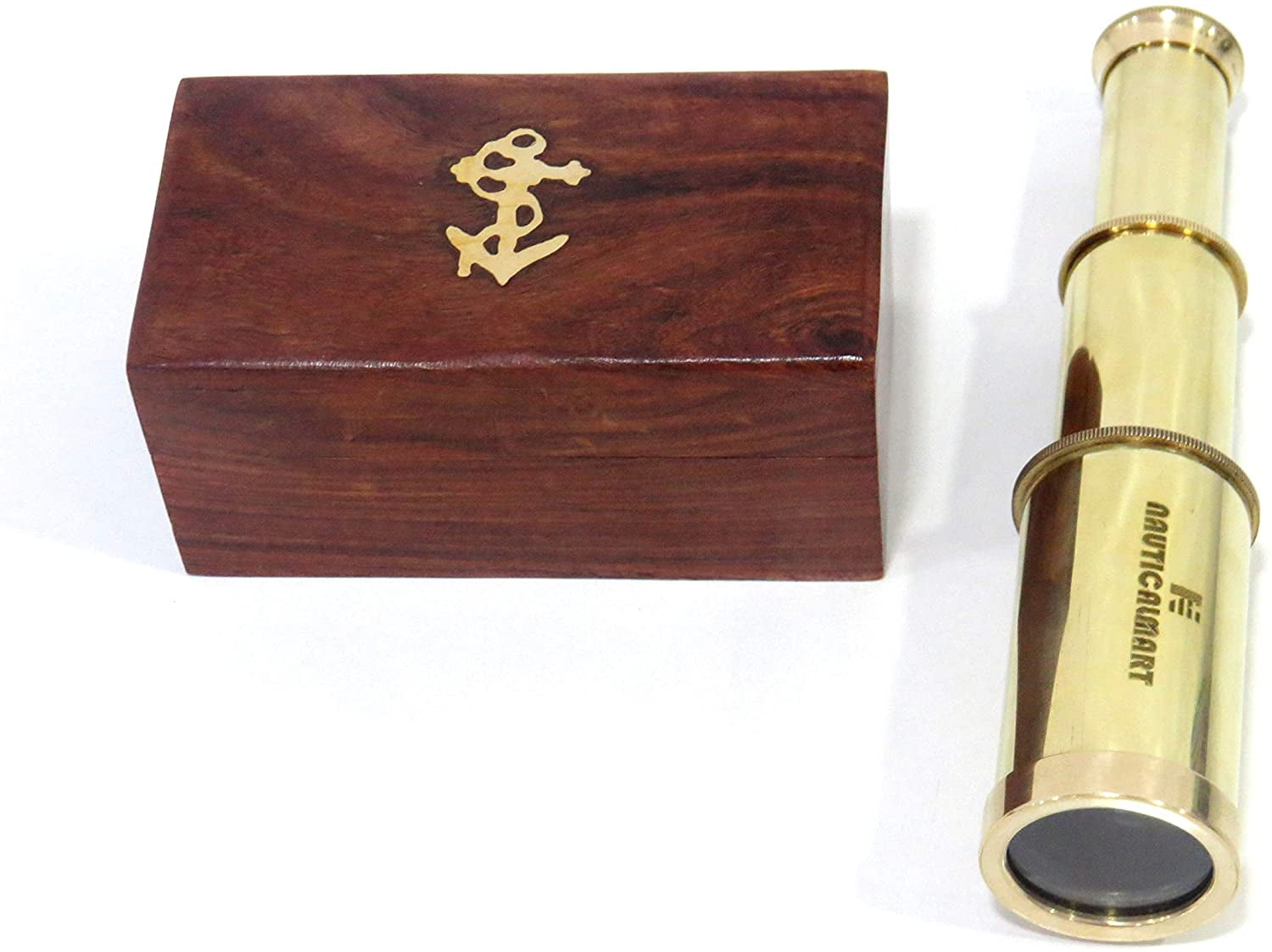 NAUTICALMART INC Brass Nautical Telescope 6" with Rosewood Box - Pirate Navigation Captain Spyglass Handheld Telescope