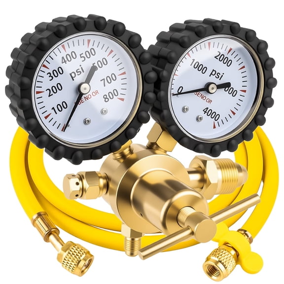 Brass Nitrogen Regulator 0-800 PSI with 78.7" Hose CGA580 Inlet for HVAC Pressure Testing