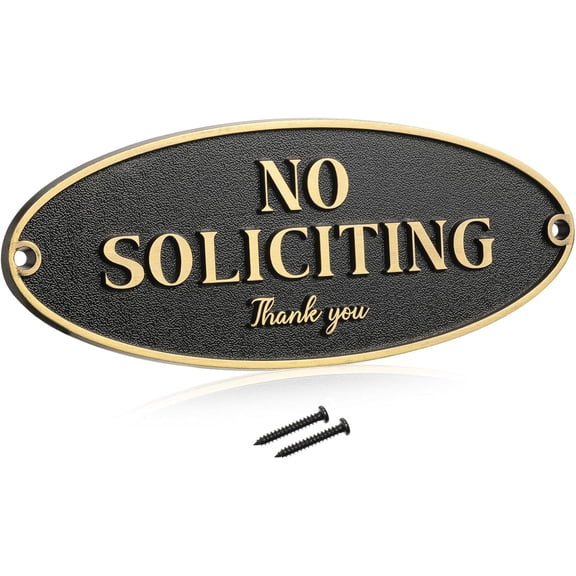 Brass No Soliciting Thank You Sign, Brass Plaque Metal Home Decor Accessories for Door or Wall with Pre Drilled Hole