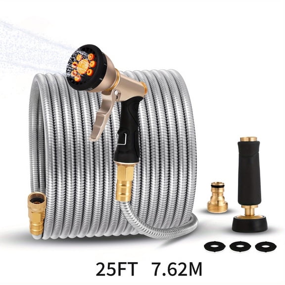 Brass Nozzle Garden Hose, 304 Stainless Steel Hose with 9 Functions High-Pressure Brass Sprayer Nozzle.