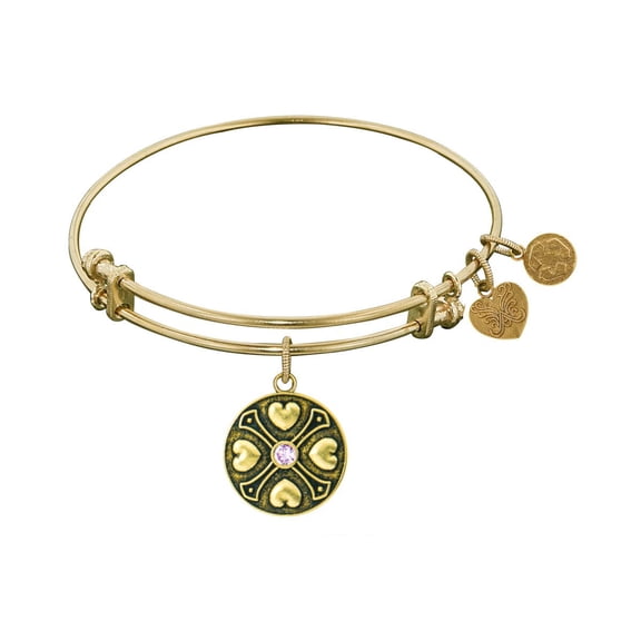 Brass October Pink Tourmaline Bangle Bracelet