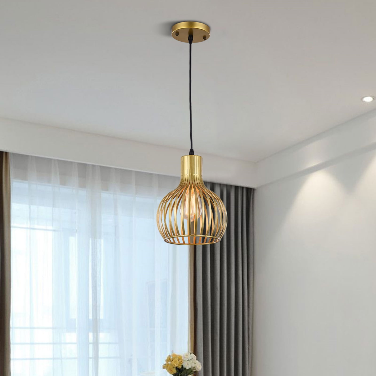 Brass Open Caged Style Pendant Lights Antique Brass Light Industrial ...