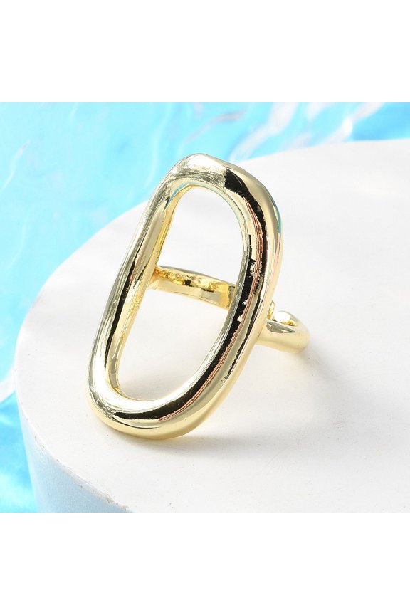 Brass Open Cuff Rings Hollow Oval Ring for Women Cadmium Free & Lead Free Real 18K Gold Plated 3~31mm Inner Diameter: 16.8mm