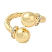 Brass Open Cuff Rings with Cubic Zirconia Big Ball Ring for Women Real 18K Gold Plated 319mm Inner Diameter 18mm